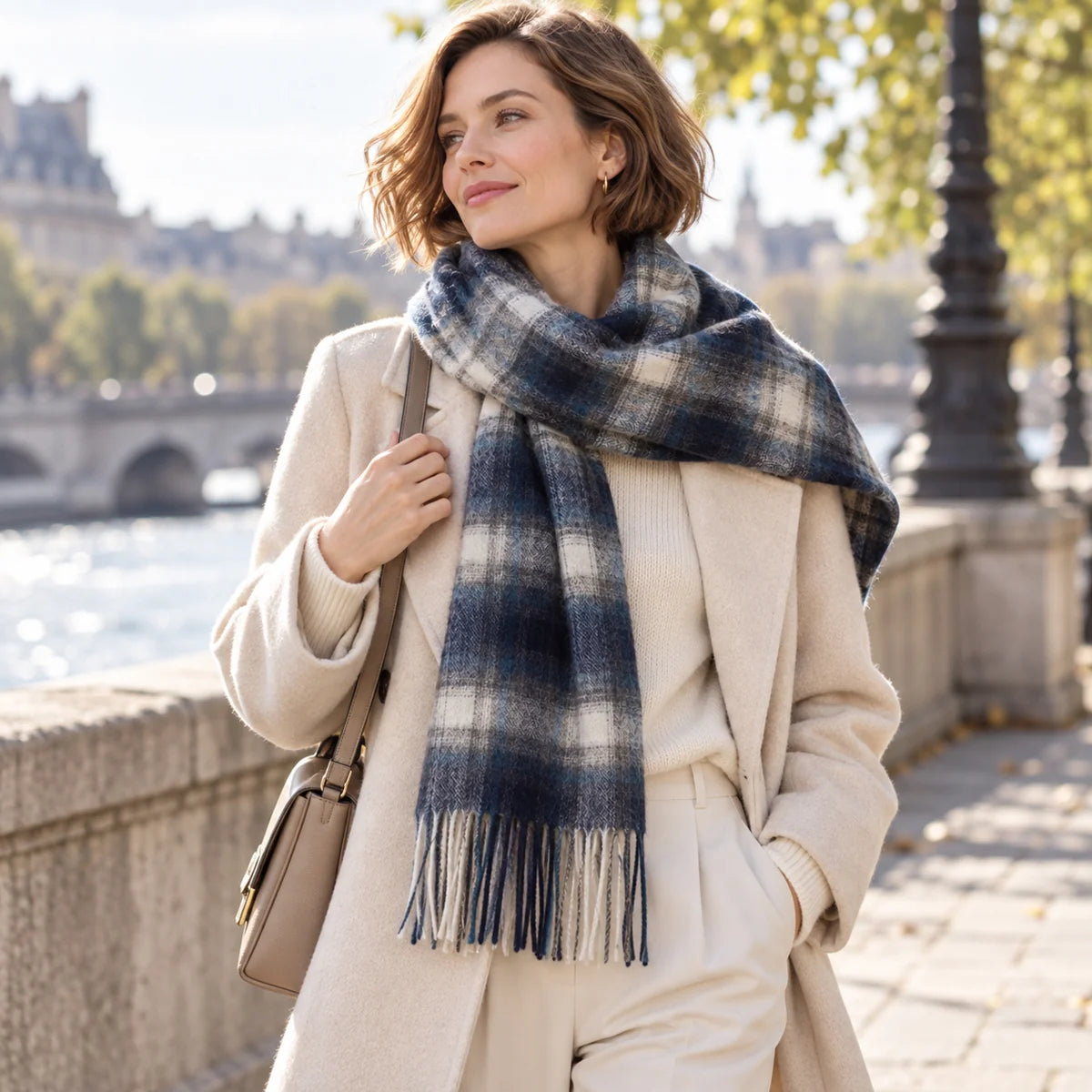 Brushed Plaid Wool Scarf