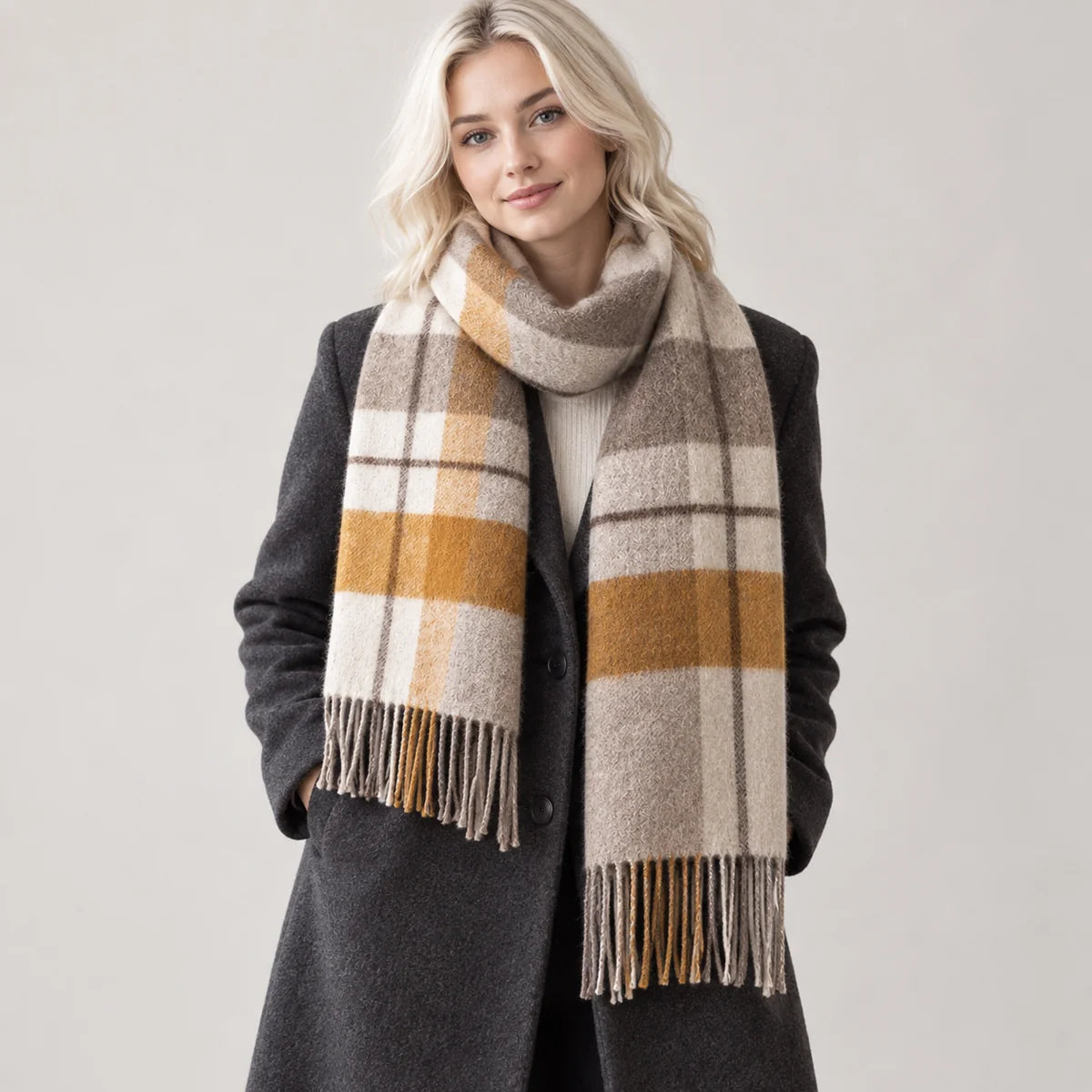 Brushed Overcheck Wool Scarf