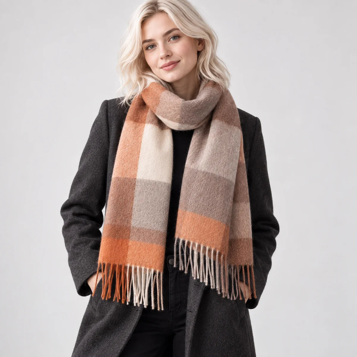 Broadband Check Wool Scarf