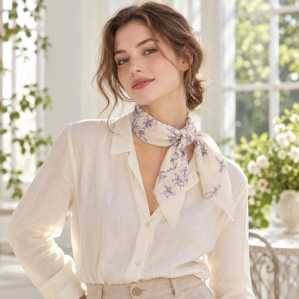 Botanical Print Cashmere Square Scarf